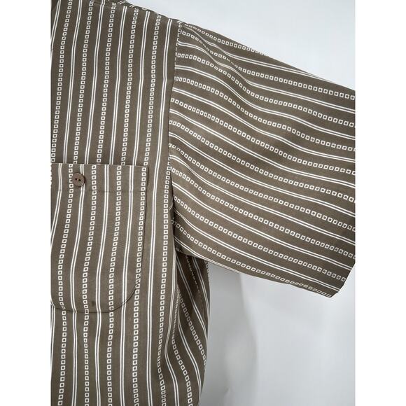 Vintage Liz Roberts Shirt Dress Womens Small Beige White Striped Ruffle Casual - Picture 6 of 16